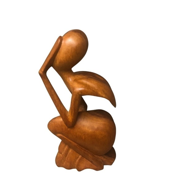 No Brand Other - Wooden Sculpture Hand Carved Thinking  Praying Conversation Piece